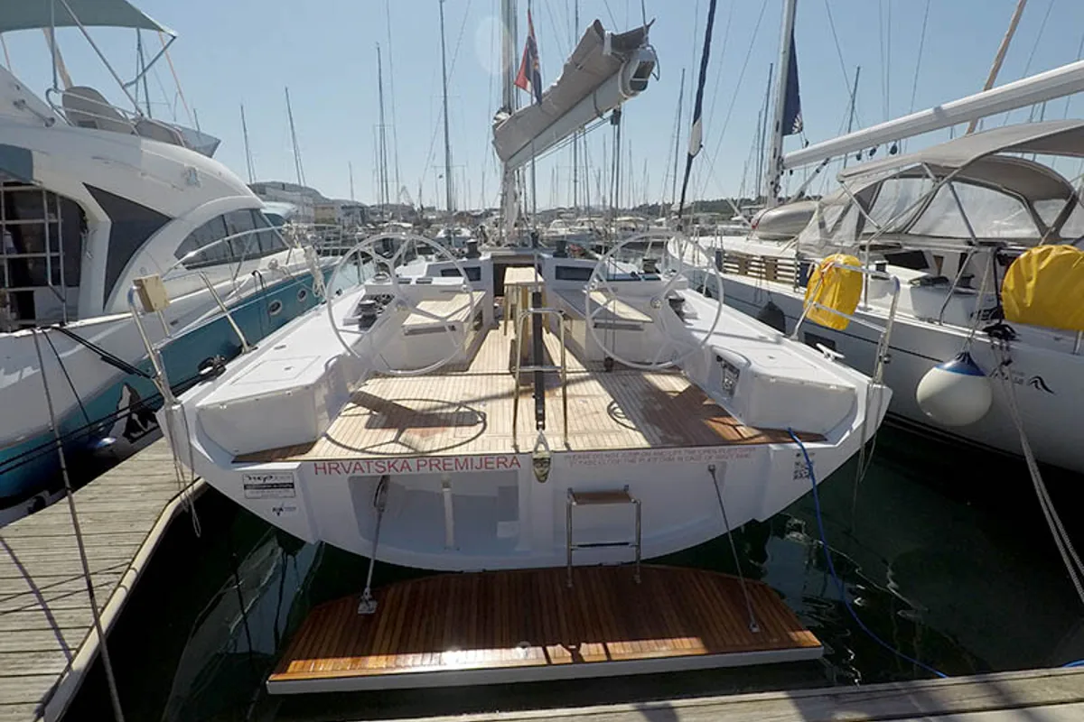 Exterior view of Sportski Vuk 44, a Grand Soleil 44 Performance sailboat at Grad Šibenik, Croatia