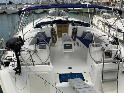 Deck of KATE, a Beneteau Cyclades 50.4 sailboat at Nettuno, Italy