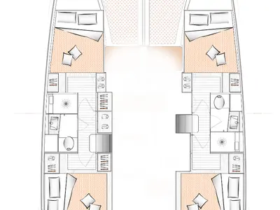 Floor plan of Ez Ukutu, a Excess 11 catamaran at Palma de Mallorca, Spain