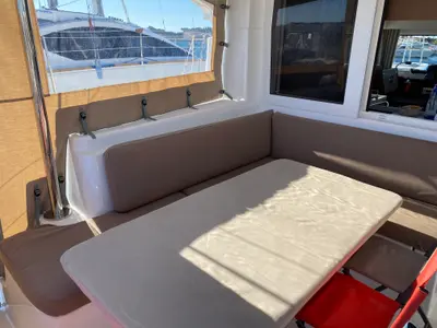Deck of Fil'eole, a Lagoon 40 catamaran at Hyères, France