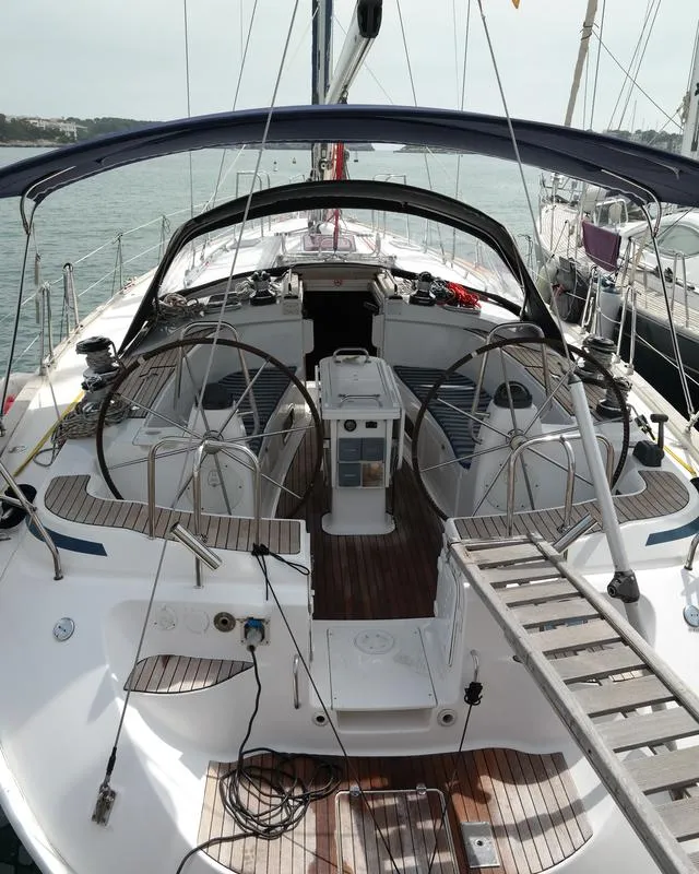Cockpit of Monelli, a Bavaria 49 sailboat at Kontokali, Greece