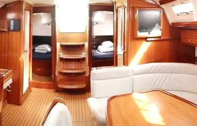 Salon of Monelli, a Bavaria 49 sailboat at Kontokali, Greece