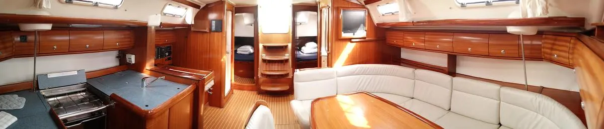 Salon of Monelli, a Bavaria 49 sailboat at Kontokali, Greece