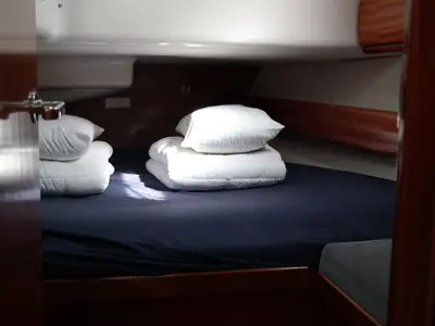 Cabin on Monelli, a Bavaria 49 sailboat at Kontokali, Greece