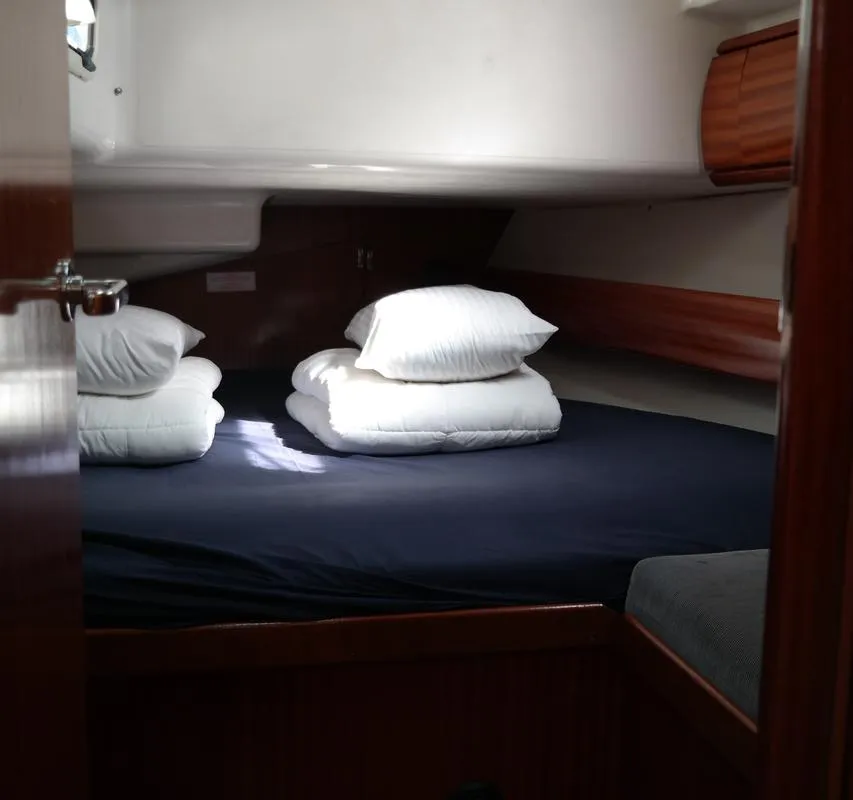 Cabin on Monelli, a Bavaria 49 sailboat at Kontokali, Greece