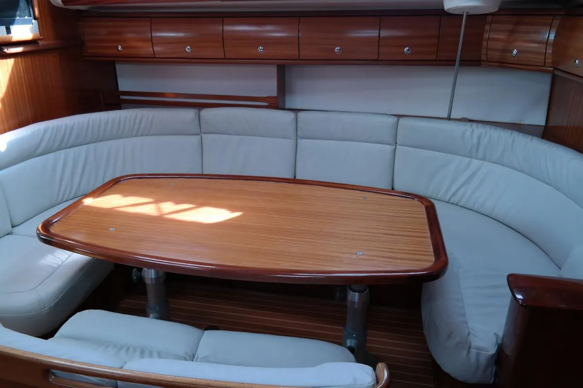 Salon of Monelli, a Bavaria 49 sailboat at Kontokali, Greece
