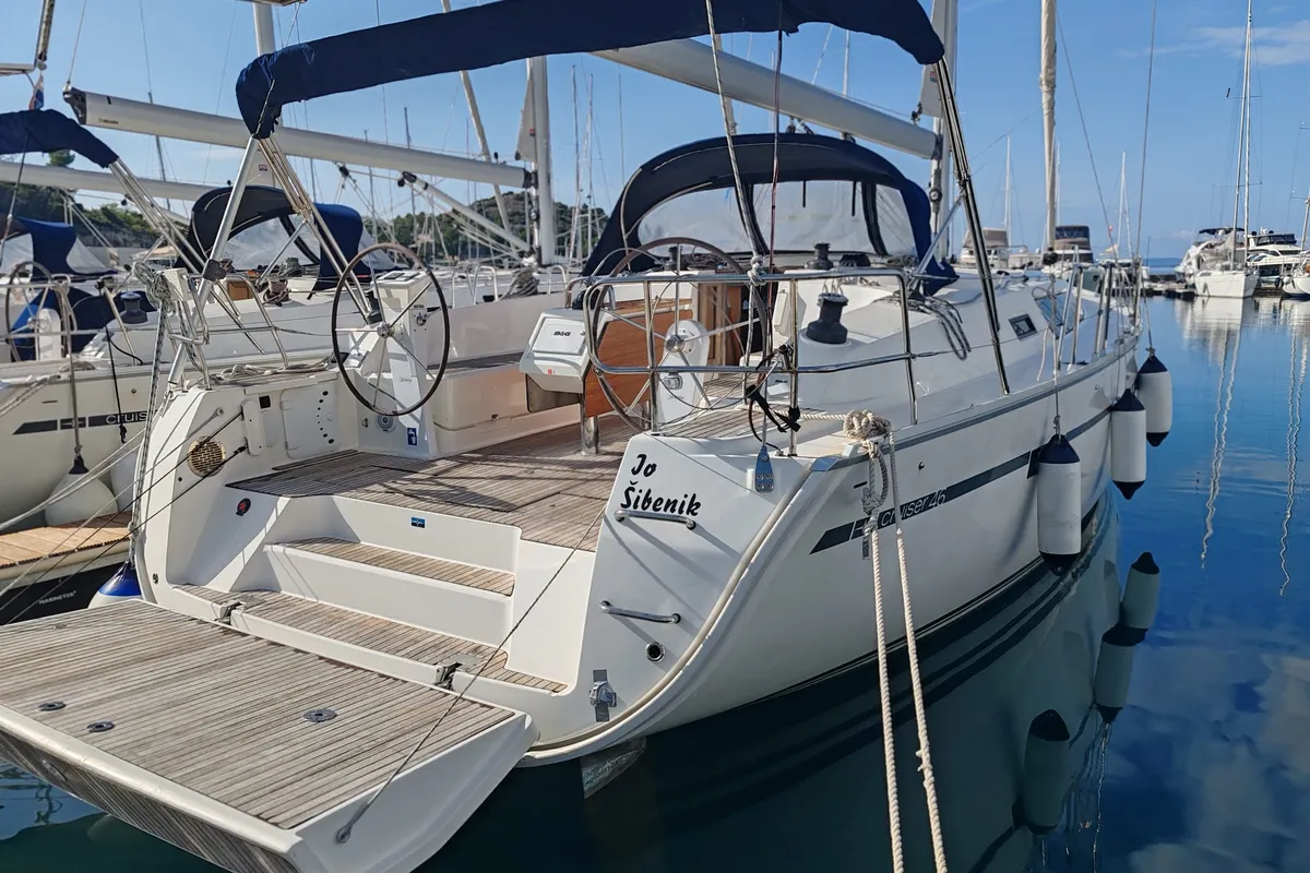 Exterior view of Io, a Bavaria Cruiser 46 sailboat at Općina Pakoštane, Croatia