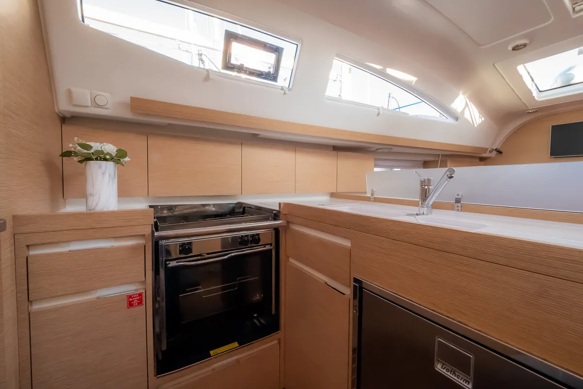 Galley of Despacito, a Elan Impression 40 sailboat at Biograd na Moru, Croatia