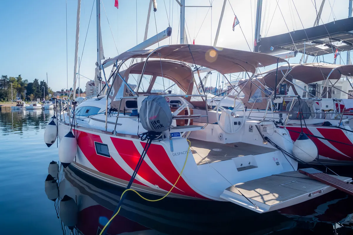 Exterior view of Despacito, a Elan Impression 40 sailboat at Biograd na Moru, Croatia