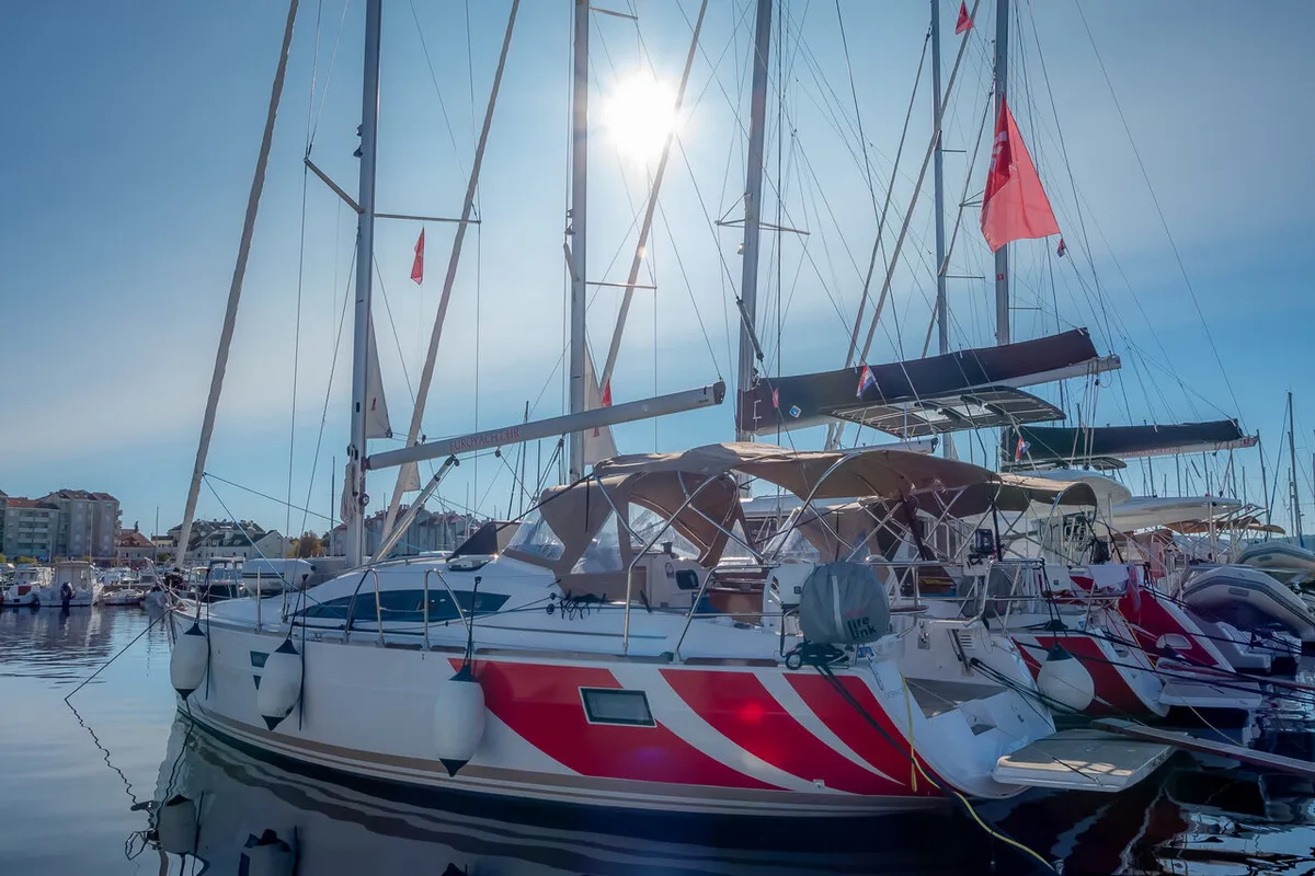 Exterior view of Despacito, a Elan Impression 40 sailboat at Biograd na Moru, Croatia