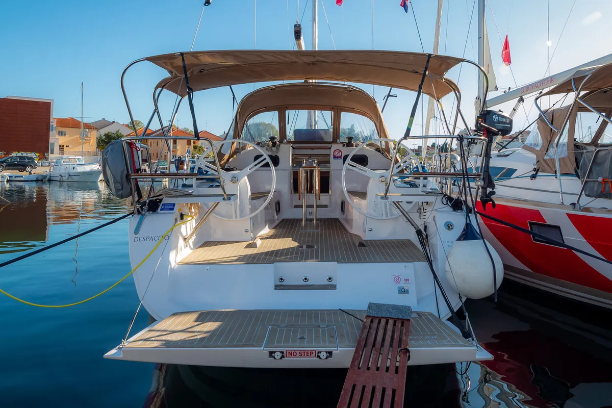 Exterior view of Despacito, a Elan Impression 40 sailboat at Biograd na Moru, Croatia