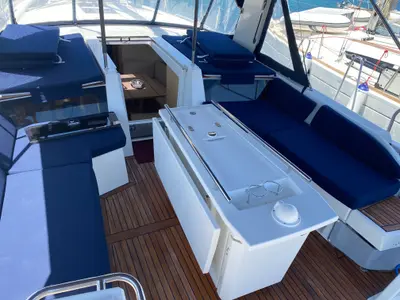 Deck of Ferro Azzurro, a Beneteau Oceanis 46.1 sailboat at Olbia, Italy