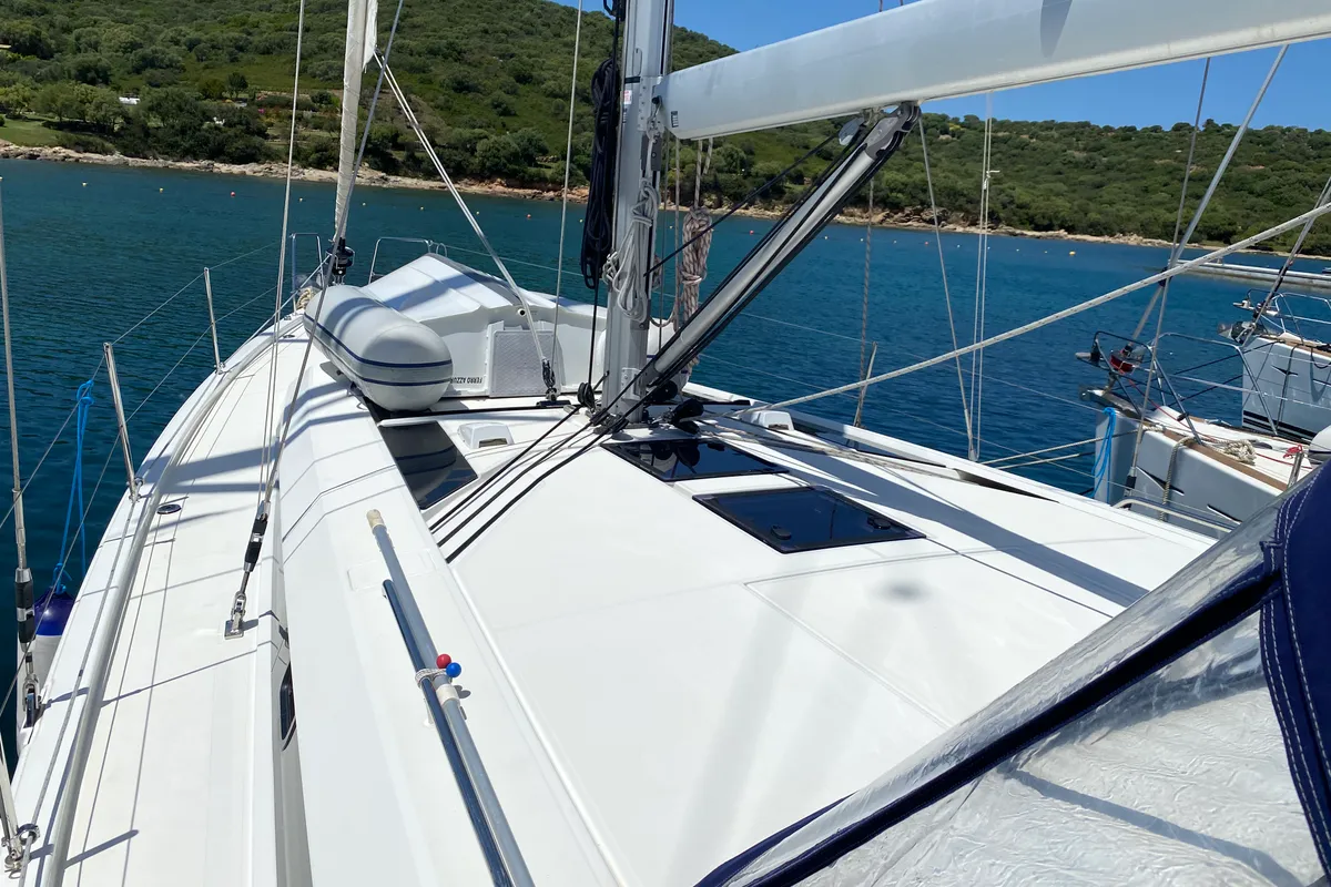 Deck of Ferro Azzurro, a Beneteau Oceanis 46.1 sailboat at Olbia, Italy