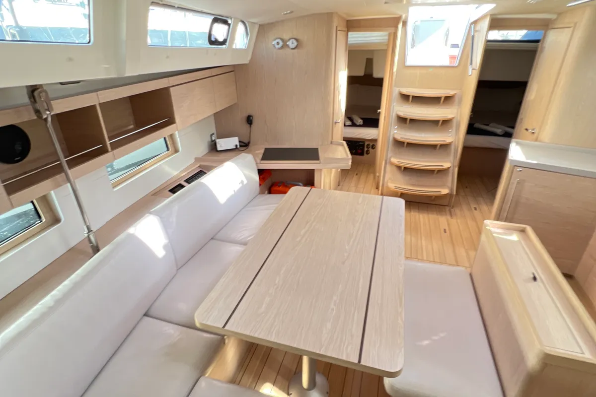 Salon of Ferro Azzurro, a Beneteau Oceanis 46.1 sailboat at Olbia, Italy