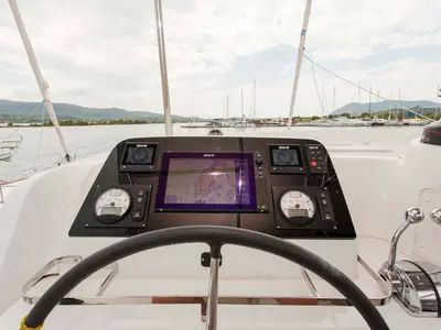 Cockpit of Nirvana, a Lagoon 42 catamaran at Municipal Unit of Lefkada, Greece