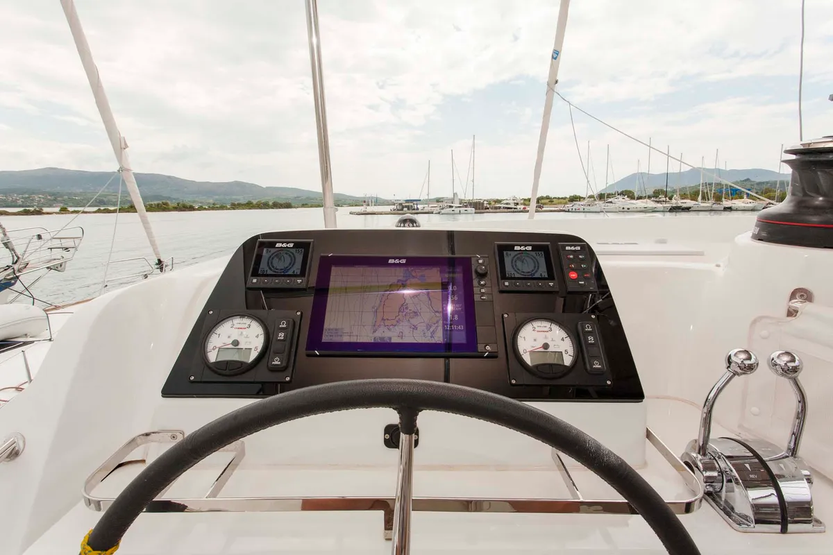 Cockpit of Nirvana, a Lagoon 42 catamaran at Municipal Unit of Lefkada, Greece