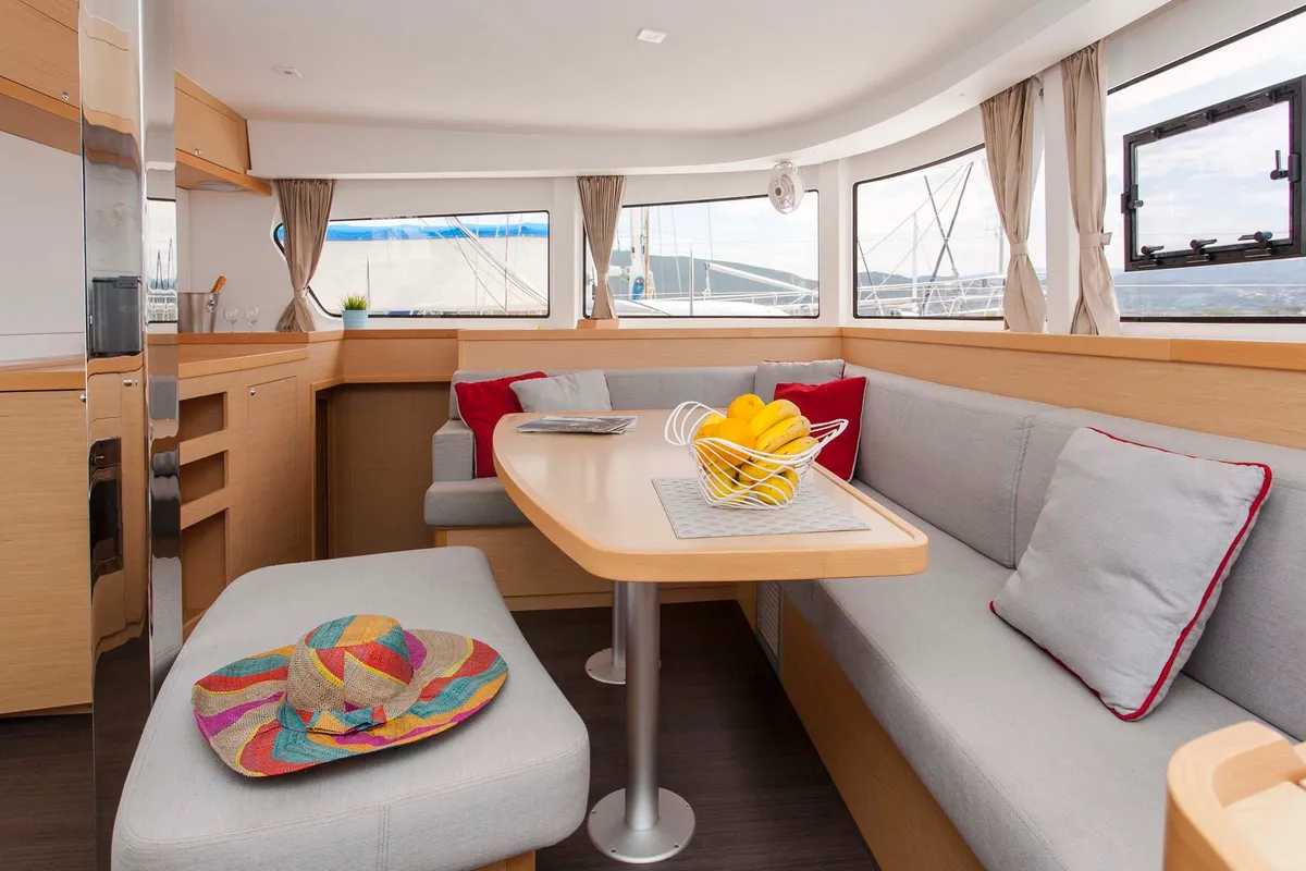 Salon of Nirvana, a Lagoon 42 catamaran at Municipal Unit of Lefkada, Greece