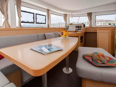 Salon of Nirvana, a Lagoon 42 catamaran at Municipal Unit of Lefkada, Greece