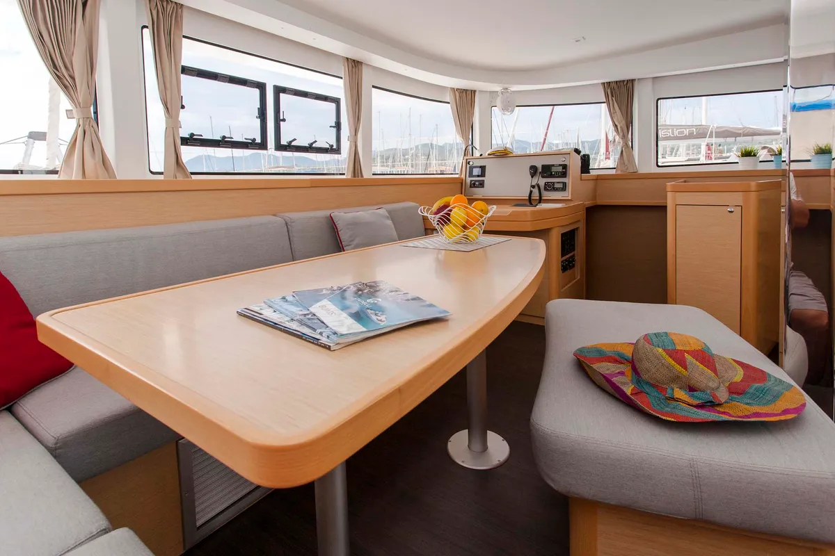 Salon of Nirvana, a Lagoon 42 catamaran at Municipal Unit of Lefkada, Greece