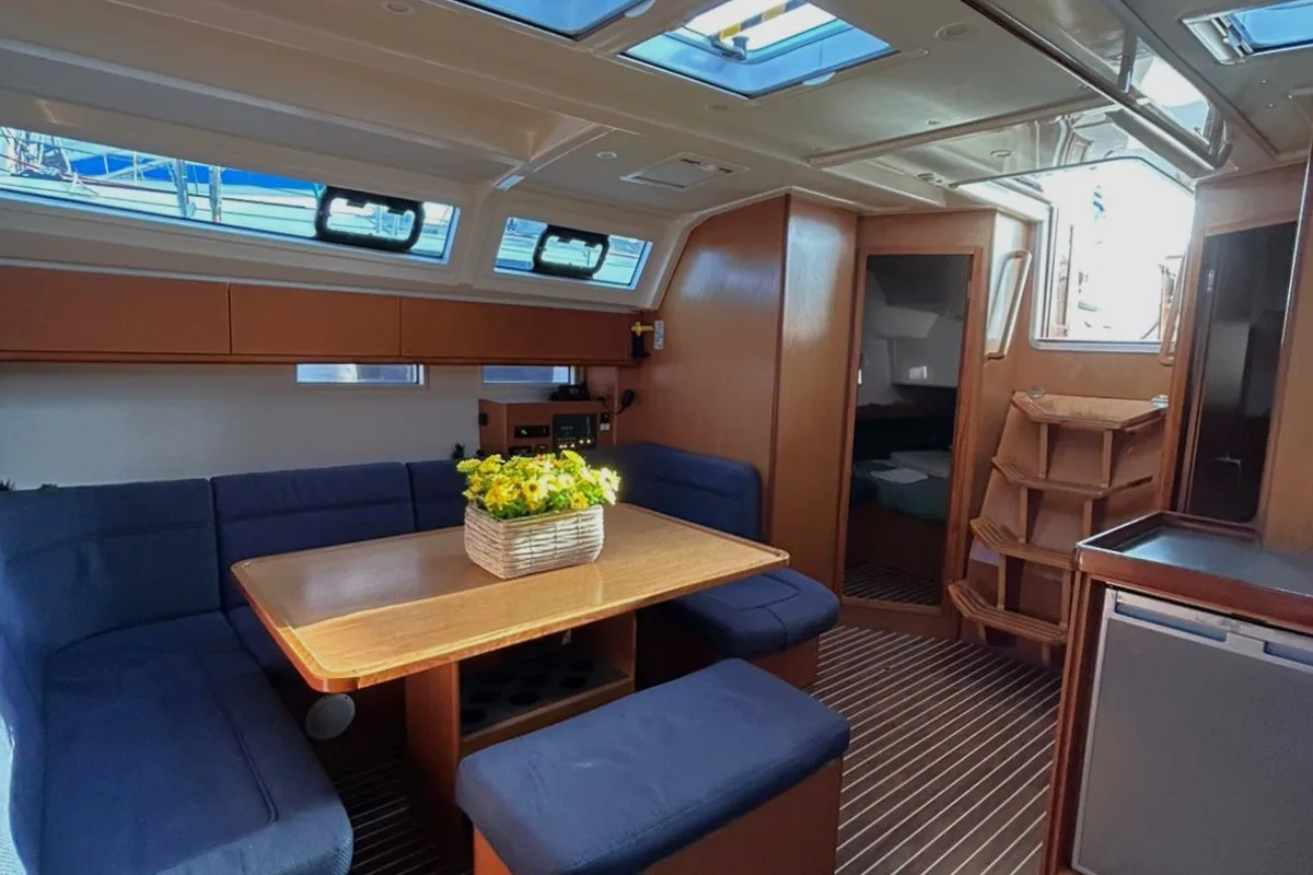 Salon of Leonidas II, a Bavaria Cruiser 46 sailboat at Athens, Greece
