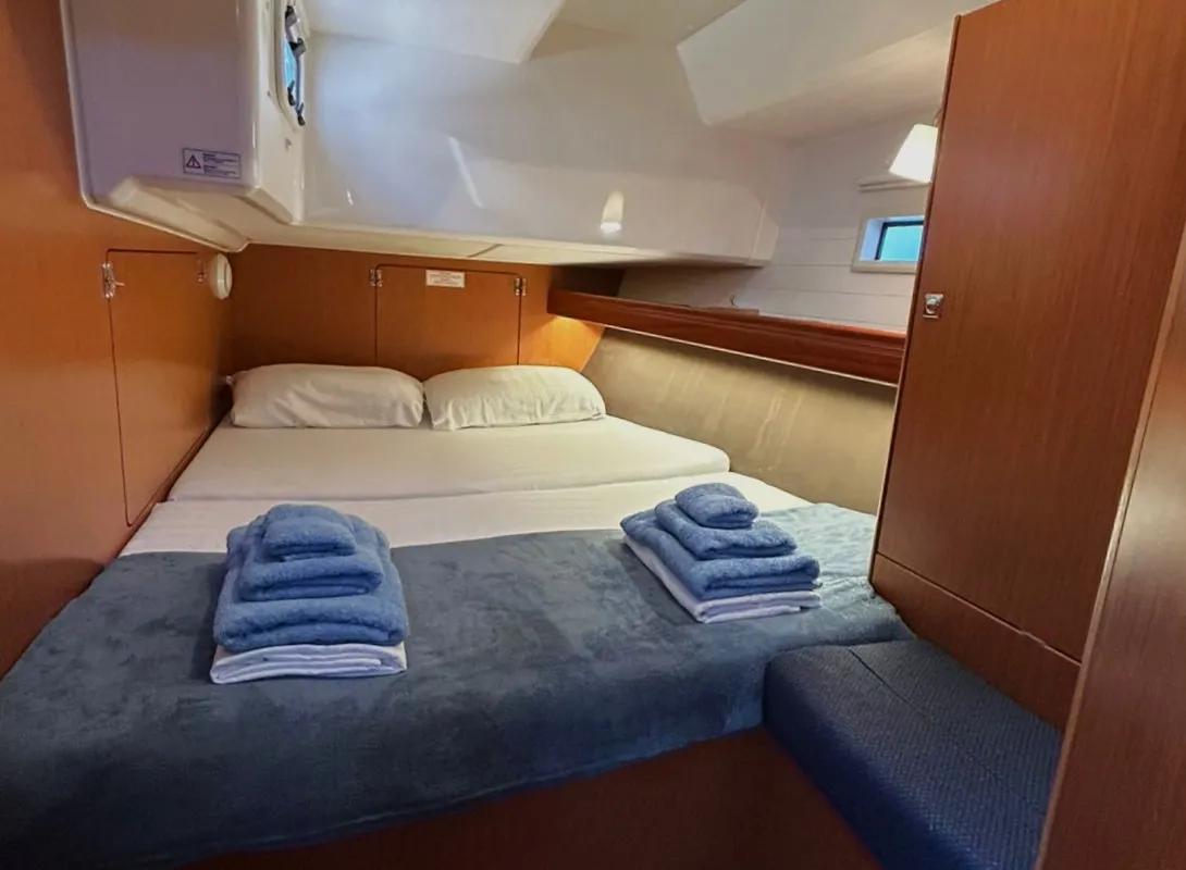 Cabin on Leonidas II, a Bavaria Cruiser 46 sailboat at Athens, Greece