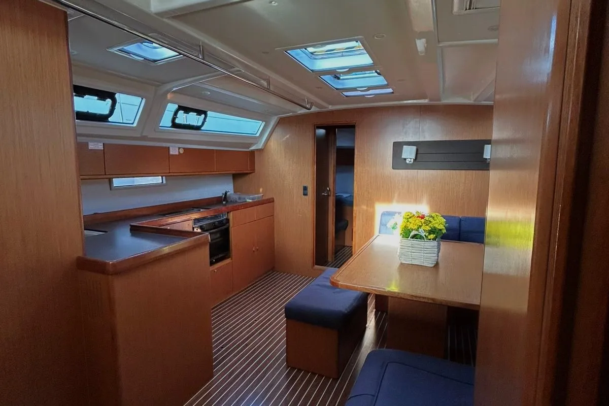 Salon of Leonidas II, a Bavaria Cruiser 46 sailboat at Athens, Greece