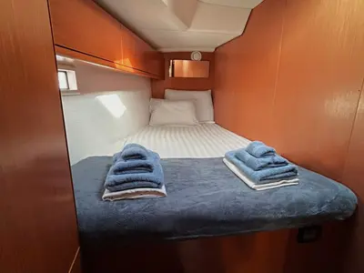 Cabin on Leonidas II, a Bavaria Cruiser 46 sailboat at Athens, Greece