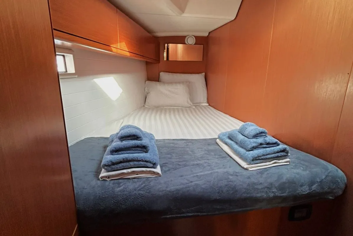 Cabin on Leonidas II, a Bavaria Cruiser 46 sailboat at Athens, Greece