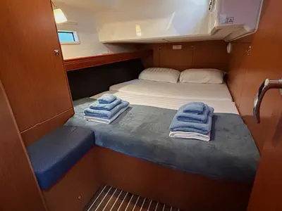 Cabin on Leonidas II, a Bavaria Cruiser 46 sailboat at Athens, Greece