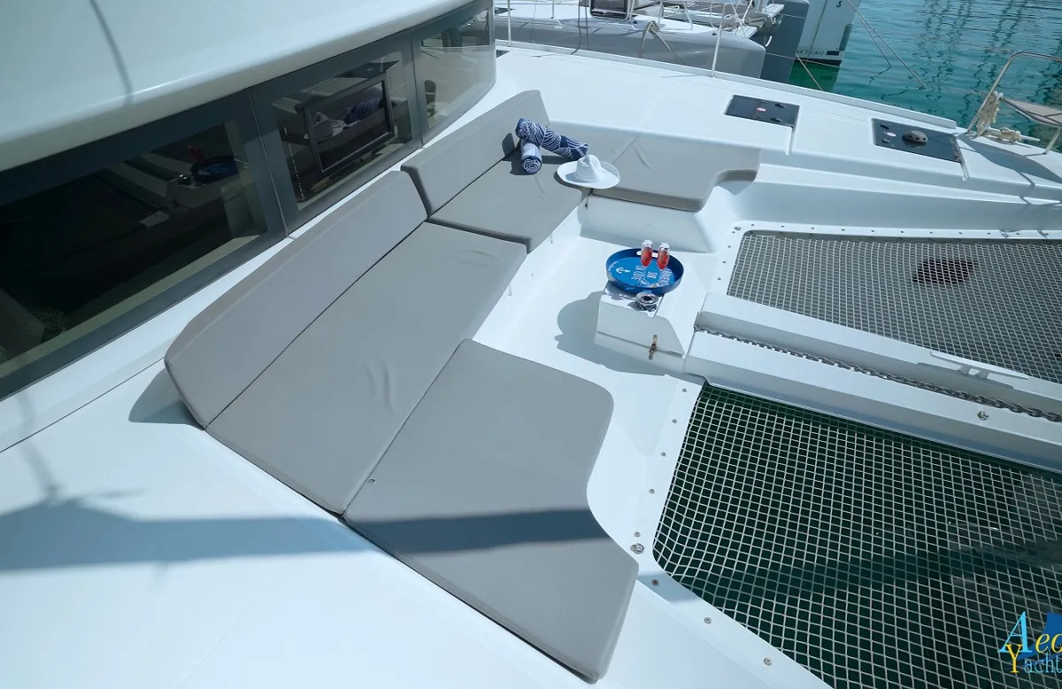 Deck of Aeolian Myth, a Lagoon 50 catamaran at Preveza, Greece