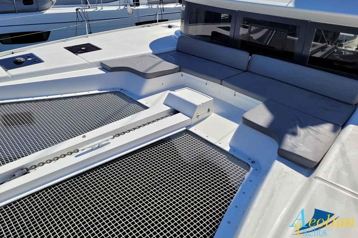Deck of Aeolian Myth, a Lagoon 50 catamaran at Preveza, Greece