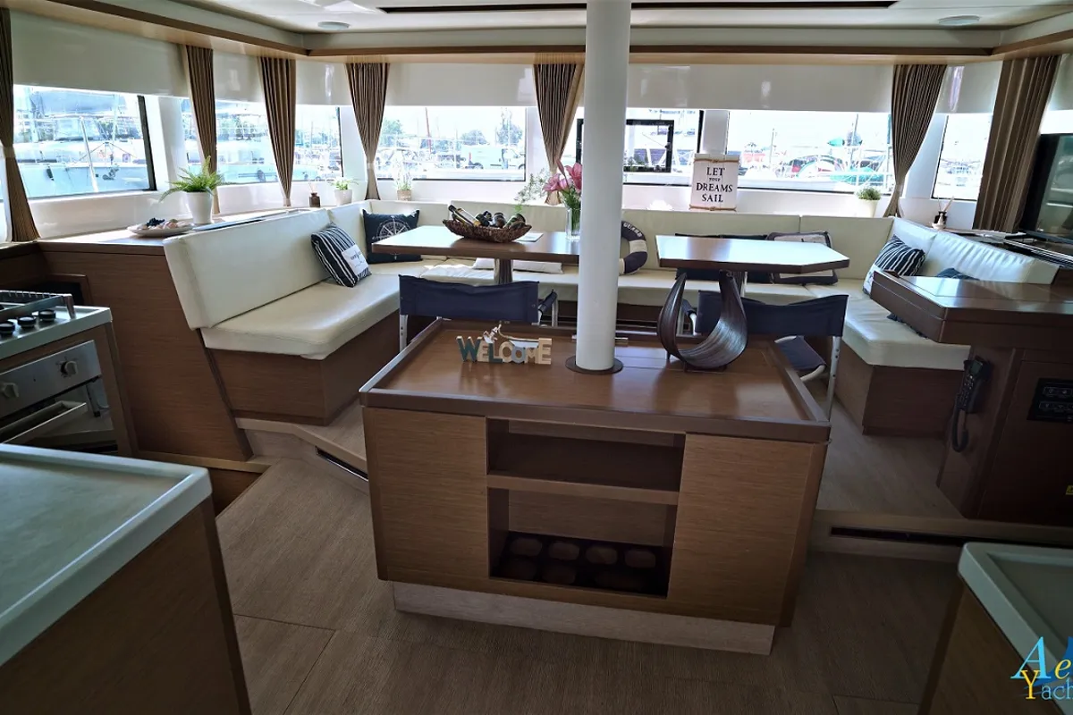 Salon of Aeolian Myth, a Lagoon 50 catamaran at Preveza, Greece