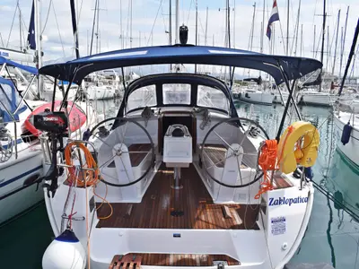 Cockpit of Zaklopatica, a Bavaria Cruiser 37 sailboat at Grad Kaštela, Croatia