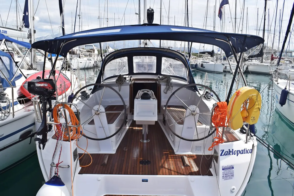 Cockpit of Zaklopatica, a Bavaria Cruiser 37 sailboat at Grad Kaštela, Croatia