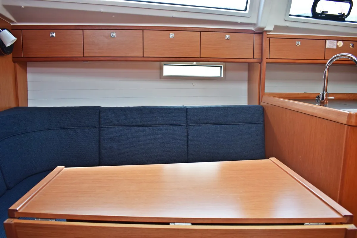 Salon of Zaklopatica, a Bavaria Cruiser 37 sailboat at Grad Kaštela, Croatia