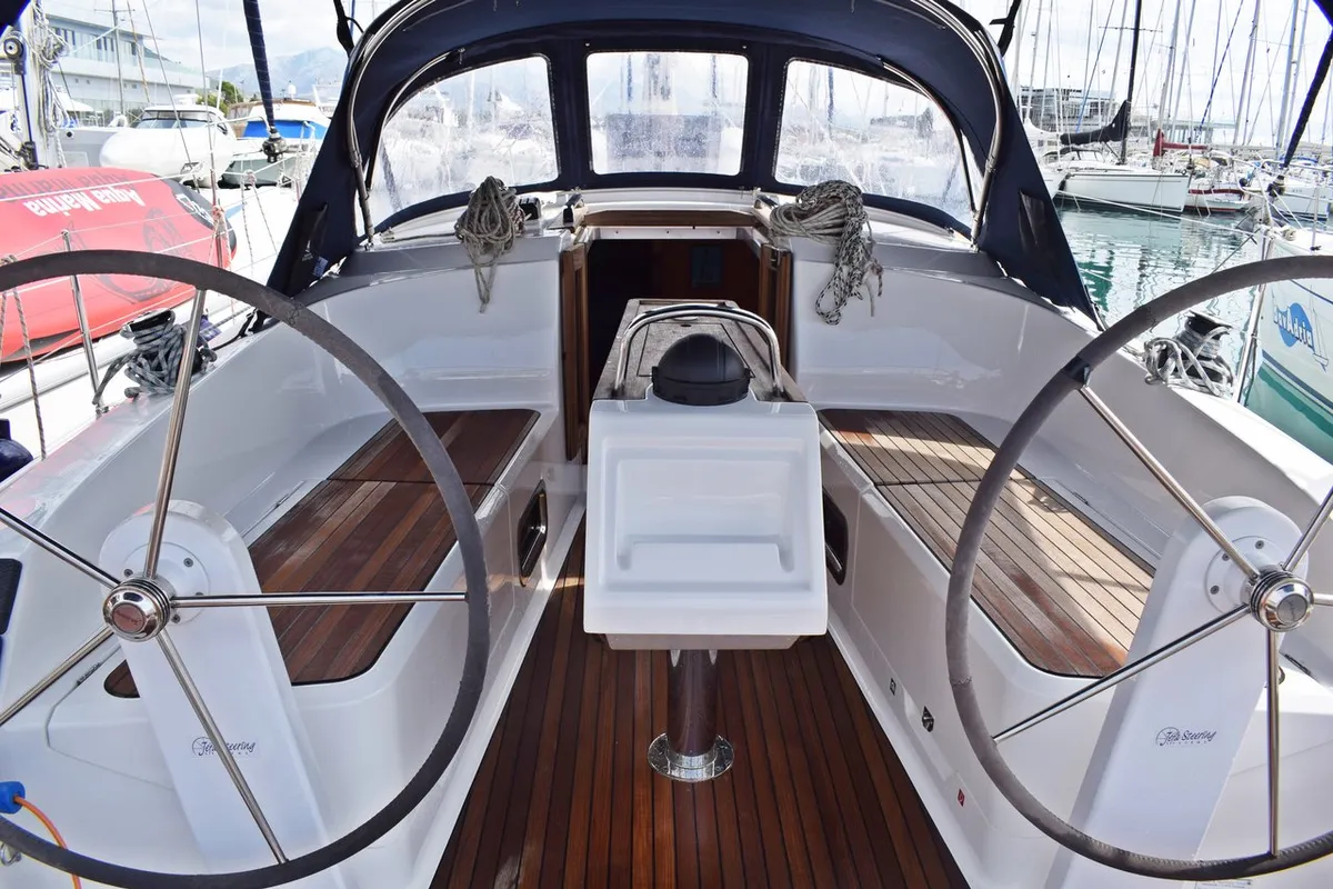 Cockpit of Zaklopatica, a Bavaria Cruiser 37 sailboat at Grad Kaštela, Croatia