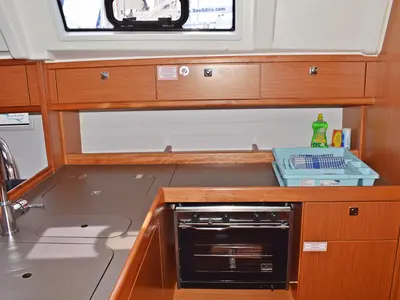Galley of Zaklopatica, a Bavaria Cruiser 37 sailboat at Grad Kaštela, Croatia