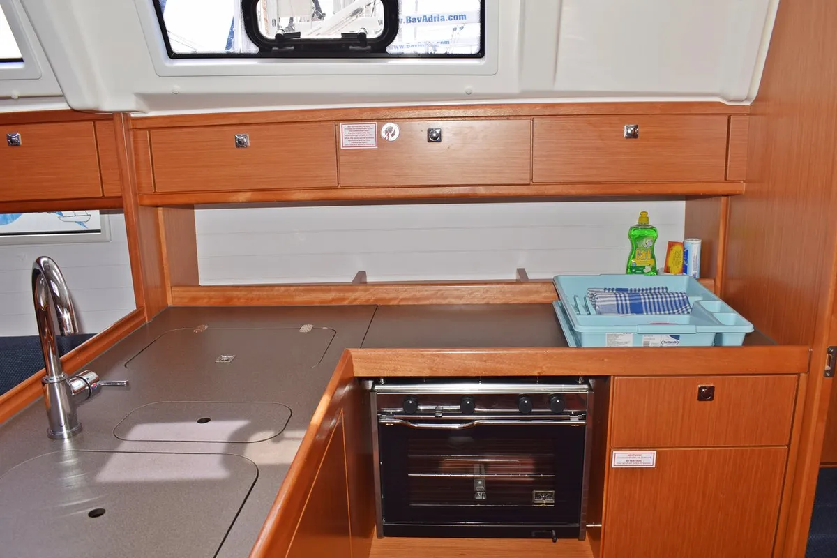 Galley of Zaklopatica, a Bavaria Cruiser 37 sailboat at Grad Kaštela, Croatia