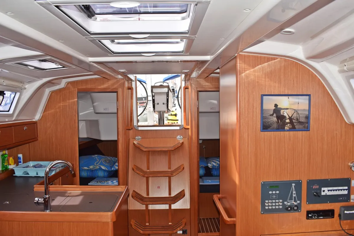 Salon of Zaklopatica, a Bavaria Cruiser 37 sailboat at Grad Kaštela, Croatia