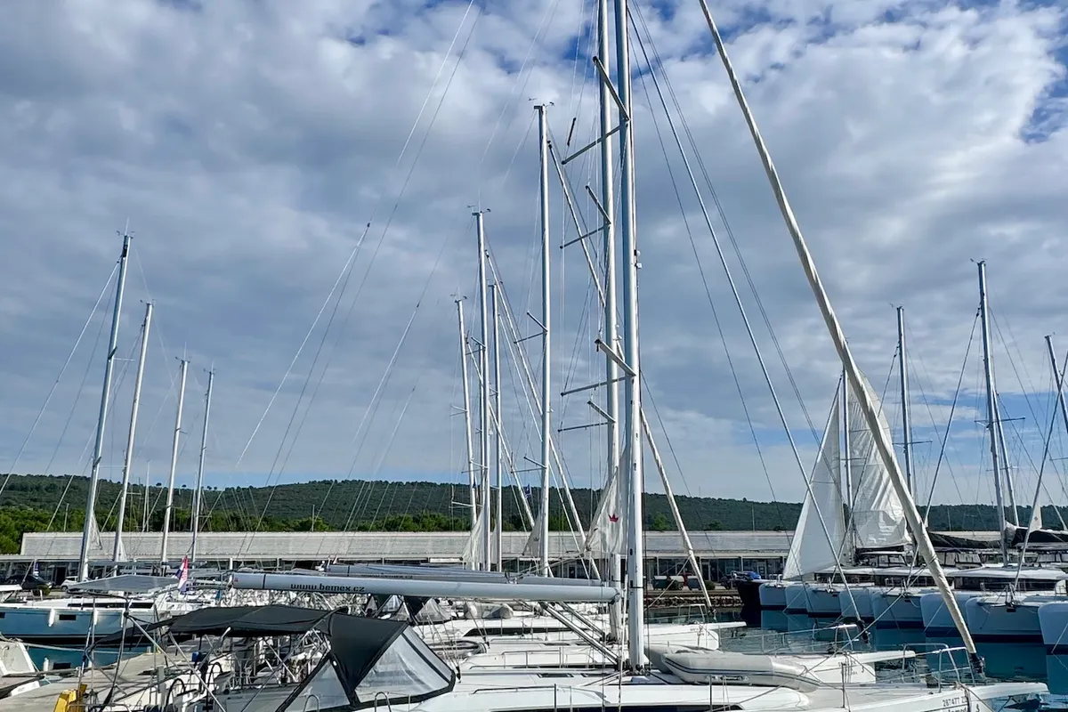 Exterior view of Inmeda, a Beneteau Oceanis 46.1 sailboat at Općina Sukošan, Croatia