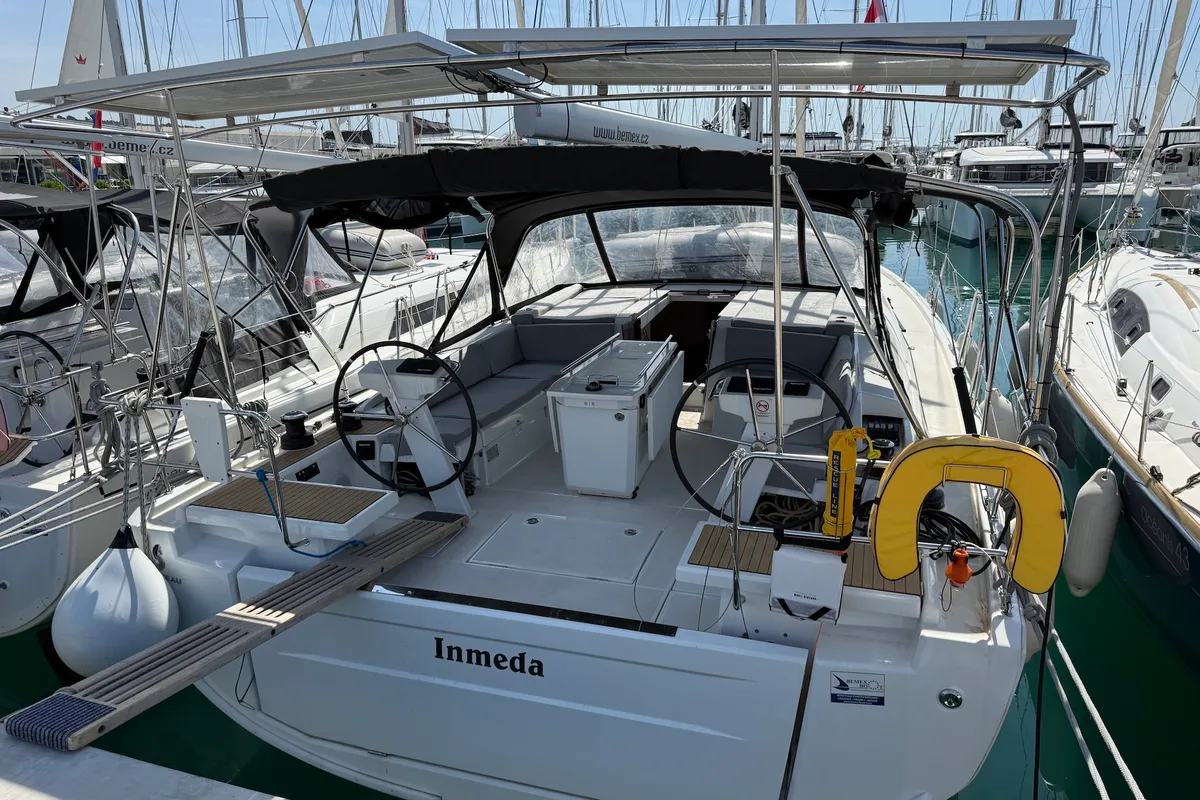 Exterior view of Inmeda, a Beneteau Oceanis 46.1 sailboat at Općina Sukošan, Croatia
