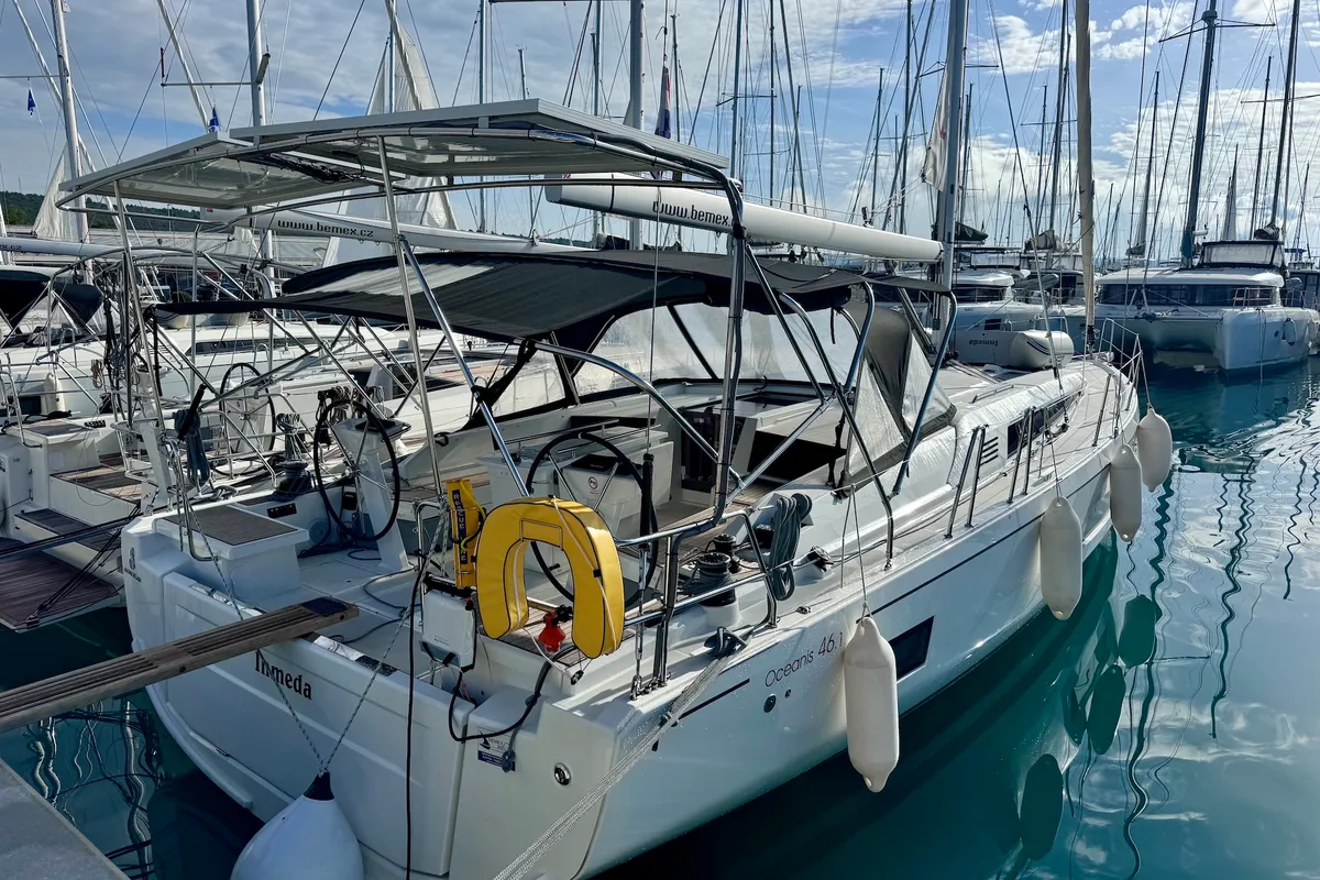Exterior view of Inmeda, a Beneteau Oceanis 46.1 sailboat at Općina Sukošan, Croatia