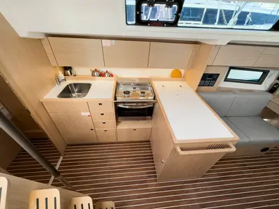 Galley of Coconut, a Bavaria C38 sailboat at Fethiye, Turkey