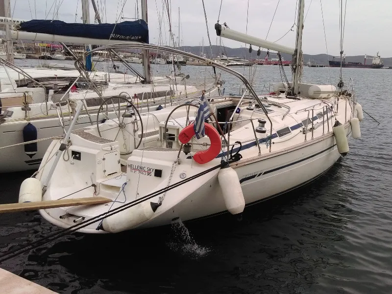 Exterior view of Hellenic Sky, a Bavaria 44 sailboat at Rhodes, Greece