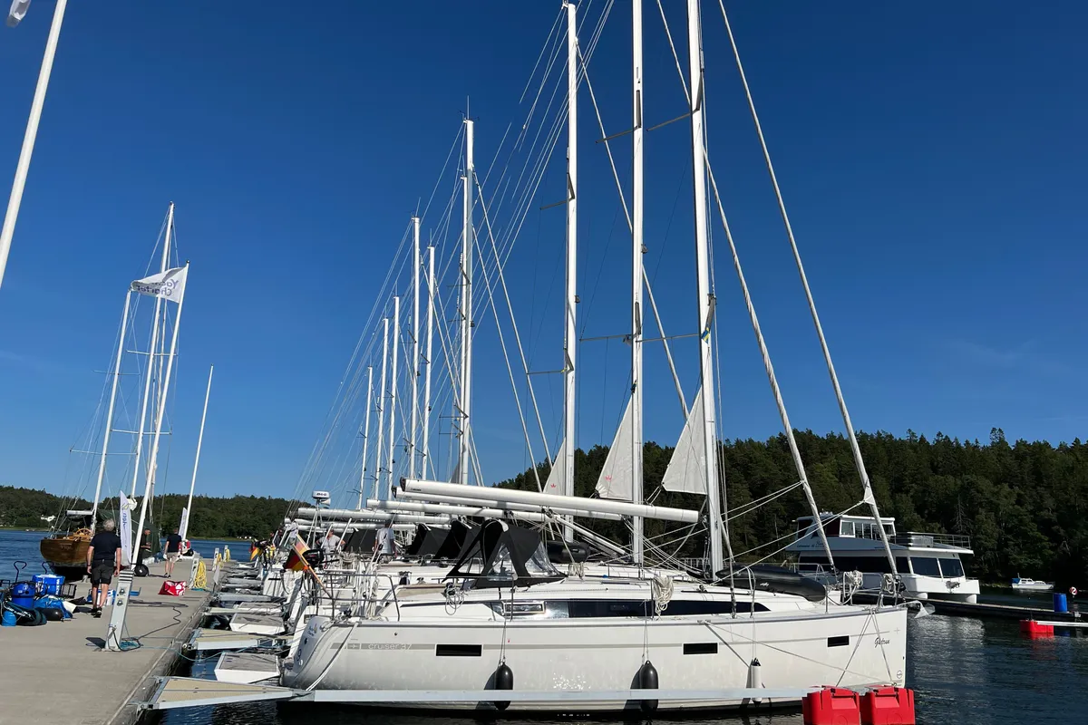 Exterior view of Sixteen, a Bavaria 37 Cruiser sailboat at Fisksätra, Sweden