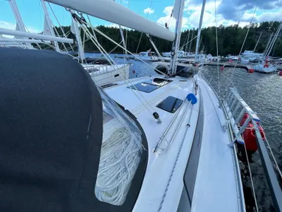 Deck of Sixteen, a Bavaria 37 Cruiser sailboat at Fisksätra, Sweden