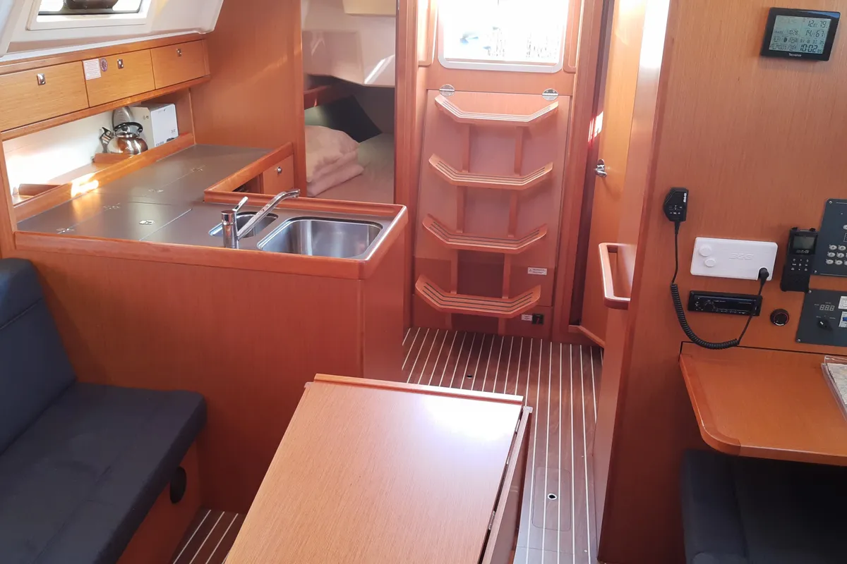 Galley of Sixteen, a Bavaria 37 Cruiser sailboat at Fisksätra, Sweden