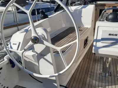 Cockpit of Sixteen, a Bavaria 37 Cruiser sailboat at Fisksätra, Sweden