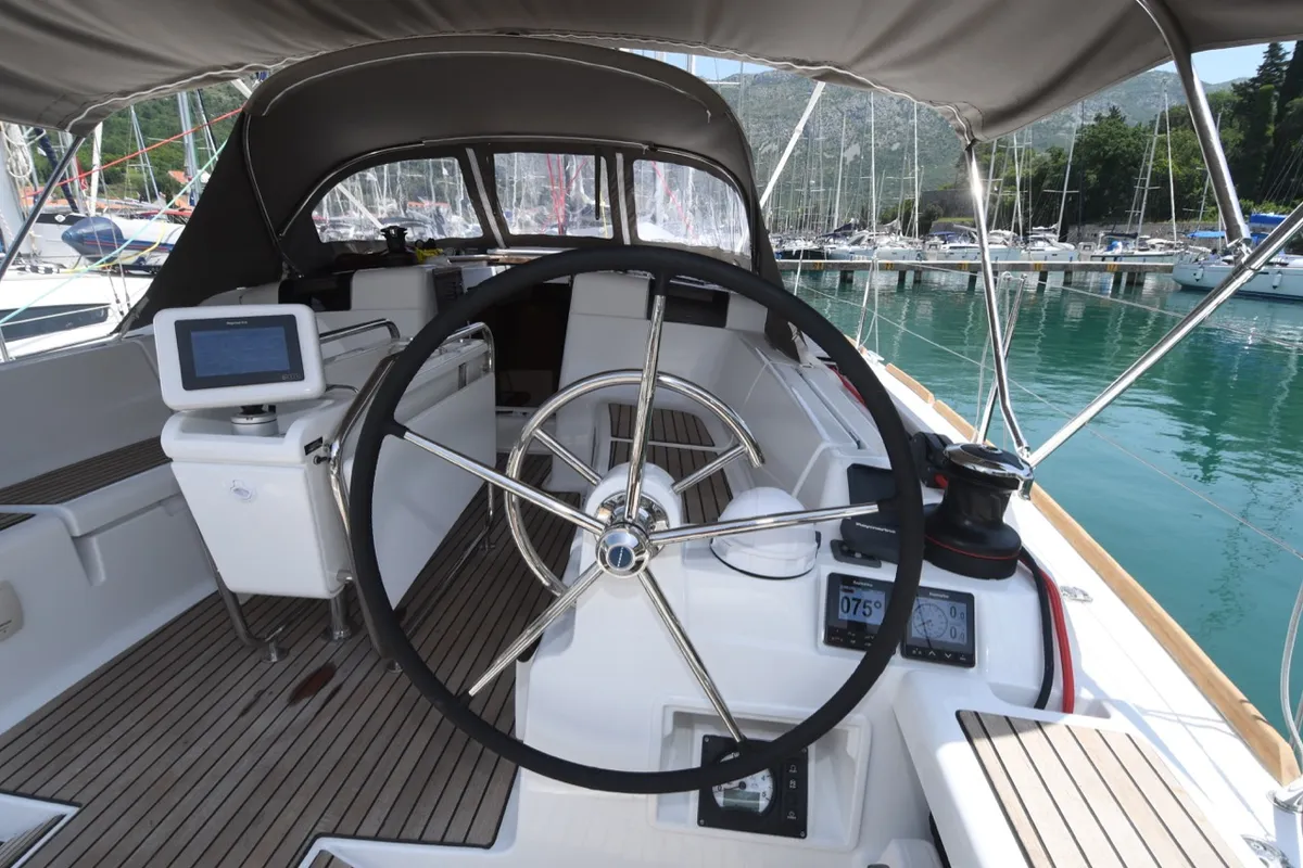 Cockpit of Euros, a Jeanneau Sun Odyssey 419 sailboat at Dubrovnik, Croatia