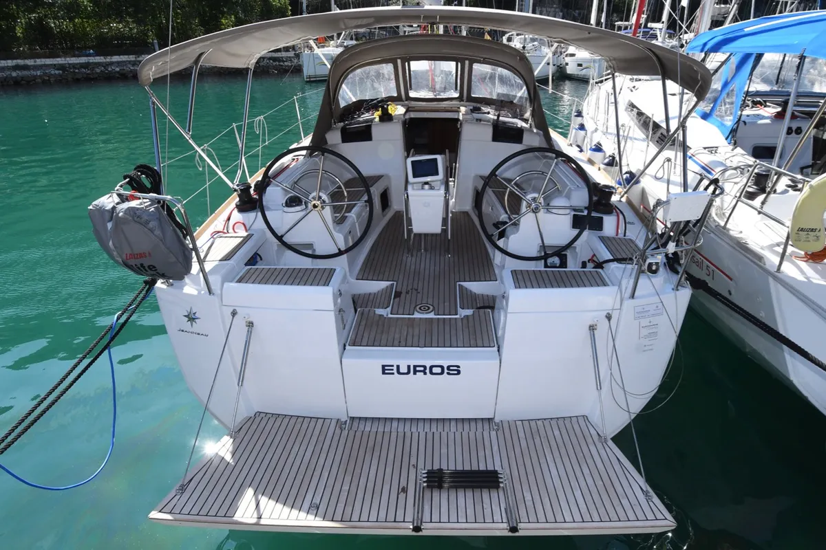 Deck of Euros, a Jeanneau Sun Odyssey 419 sailboat at Dubrovnik, Croatia
